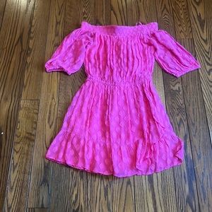 Bright Pink off the shoulder skort dress with tie